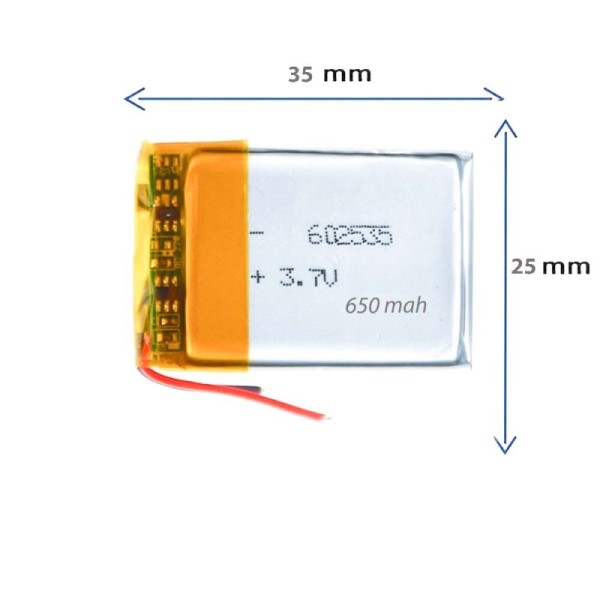 باتری لیتیوم پلیمری مدل 602535 با ولتاژ 650 MAH