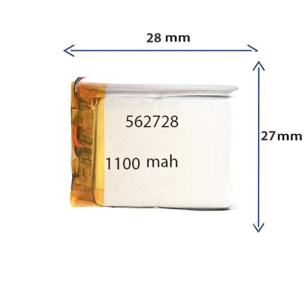 باتری لیتیوم پلیمری مدل 562728 با ظرفیت 1100 میلی آمپر