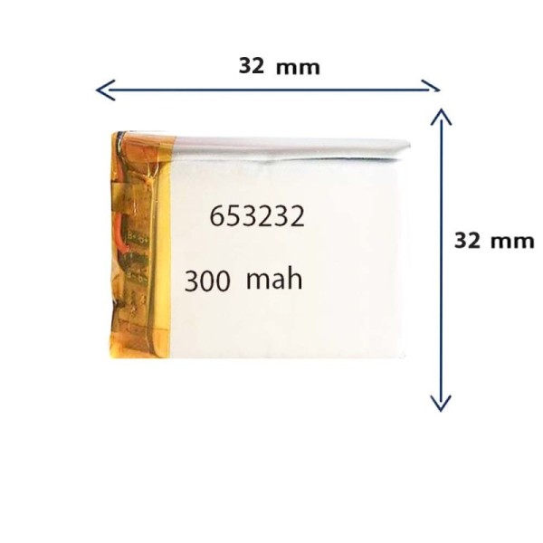 باتری لیتیوم پلیمری مدل 653232 با ظرفیت 300 میلی آمپر