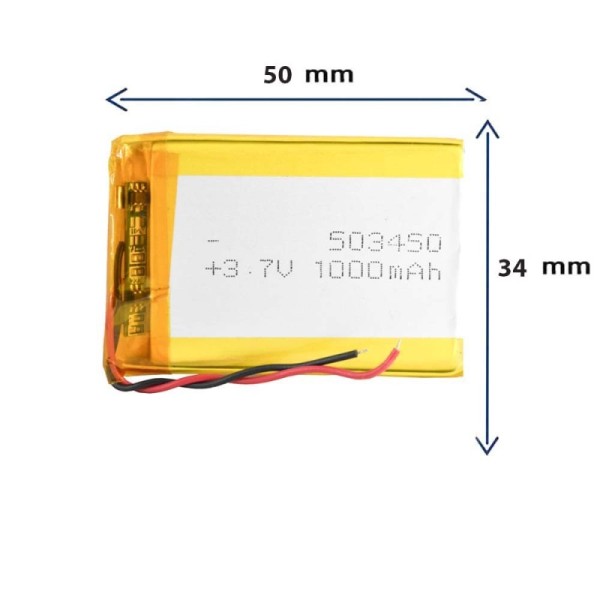 باتری لیتیوم پلیمری مدل 503450 با ظرفیت 1000 MAH