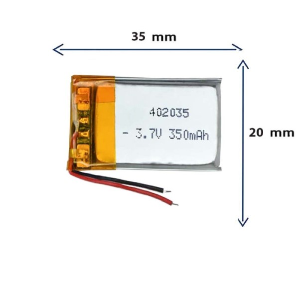باتری لیتیوم پلیمری مدل 402035 با ظرفیت 350 MAH