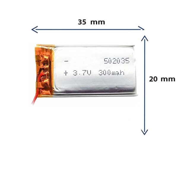 باتری لیتیوم پلیمری مدل 502035 با ظرفیت 300 MAH