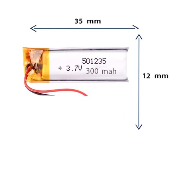 باتری لیتیوم پلیمری مدل 501235 با ظرفیت 300 MAH