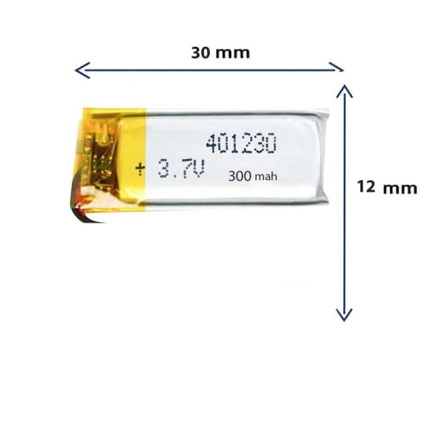 باتری لیتیوم پلیمری مدل 401230 با ظرفیت 300 MAH