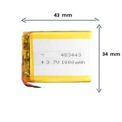 باتری لیتیوم پلیمری مدل 483443 با ظرفیت 1000 MAH
