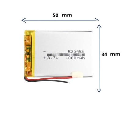 باتری لیتیوم پلیمری مدل 523450 با ظرفیت 1000 MAH