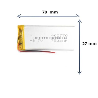 باتری لیتیوم پلیمری مدل 402770 با ظرفیت 750 MAH