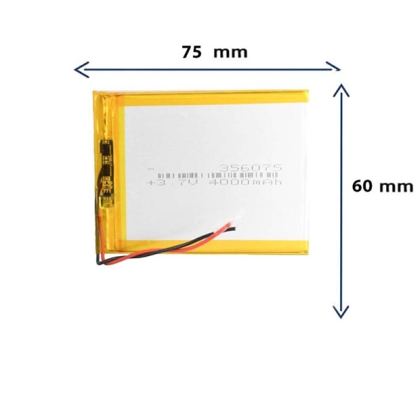 باتری لیتیوم پلیمری مدل 356075 با ظرفیت 4000 MAH