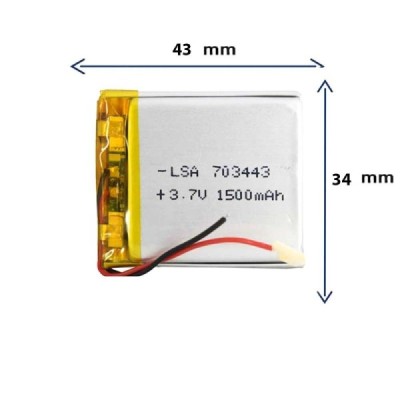 باتری لیتیوم پلیمری مدل 703443 با ظرفیت 1500 MAH