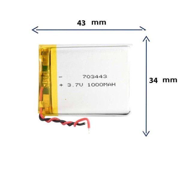 باتری لیتیوم پلیمری مدل 703443 با ظرفیت 1000 MAH