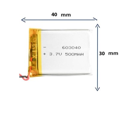 باتری لیتیوم پلیمری مدل 603040 با ظرفیت 500 MAH