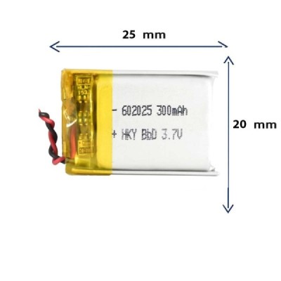 باتری لیتیوم پلیمری مدل 602025 با ظرفیت 300 MAH