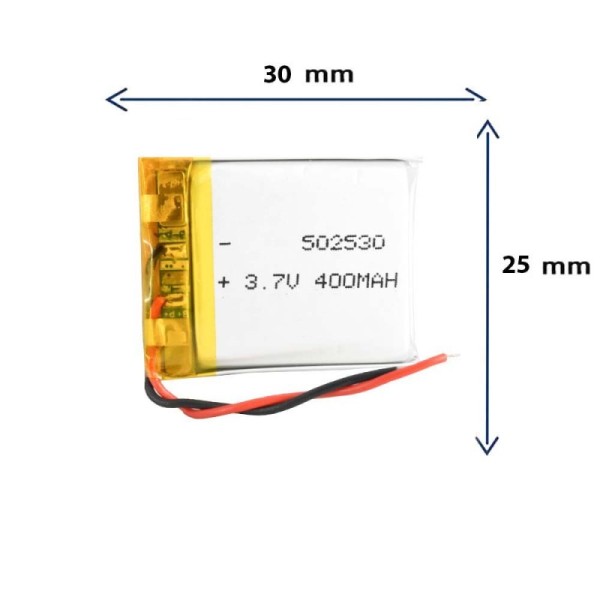 باتری لیتیوم پلیمری مدل 502530 با ظرفیت 400 MAH