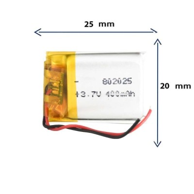 باتری لیتیوم پلیمری مدل 802025 با ظرفیت 400 MAH