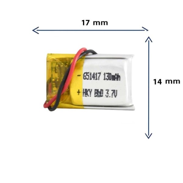 باتری لیتیوم پلیمری مدل 651417 با ظرفیت 130 MAH