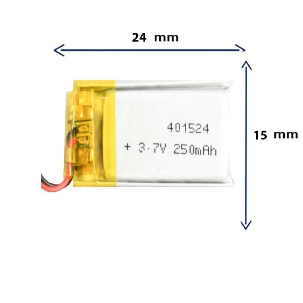 باتری لیتیوم پلیمری مدل 401524 با ظرفیت 250 MAH