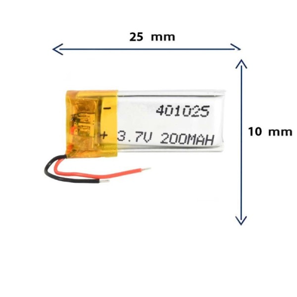 باتری لیتیوم پلیمری مدل 401025 با ظرفیت 200 میلی آمپر