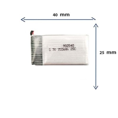 باتری کوادکوپتر و هلیکوپتر 3.7 ولت با ظرفیت 750 میلی آمپر و ابعاد 902540