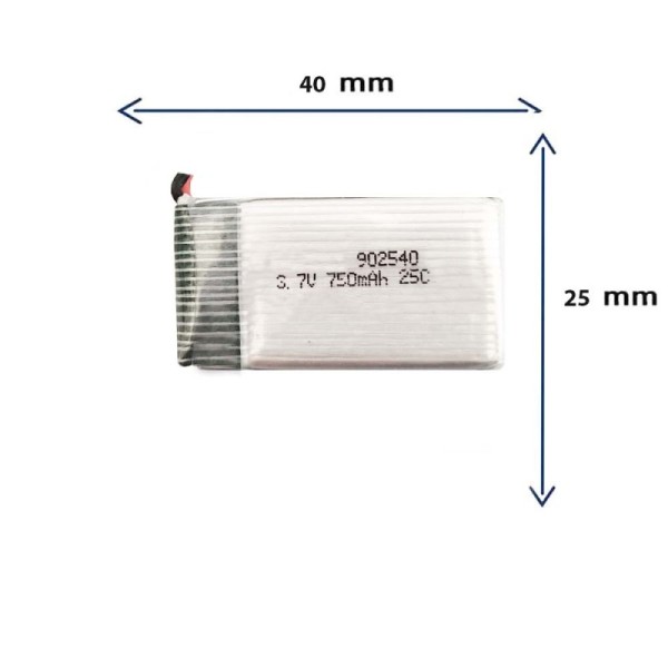 باتری کوادکوپتر و هلیکوپتر 3.7 ولت با ظرفیت 750 میلی آمپر و ابعاد 902540