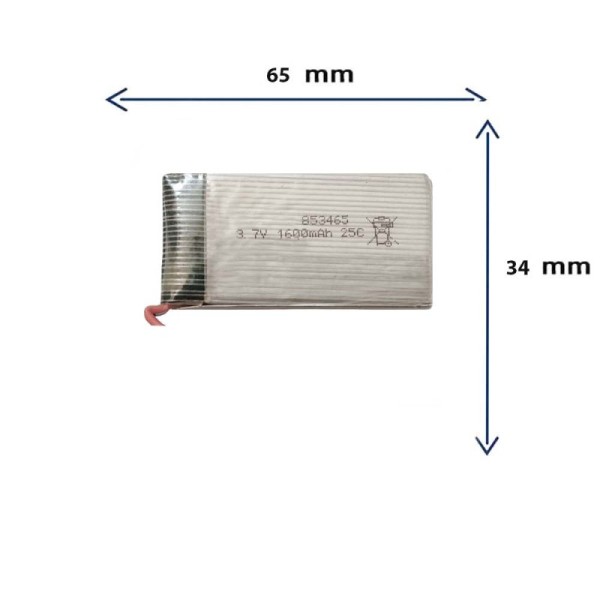 باتری کوادکوپتر و هلیکوپتر 3.7 ولت با ظرفیت 1600 میلی آمپر و ابعاد 853465