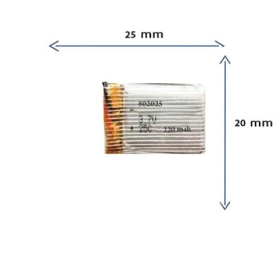 باتری کوادکوپتر و هلیکوپتر 3.7 ولت با ظرفیت 220 میلی آمپر و ابعاد 802025