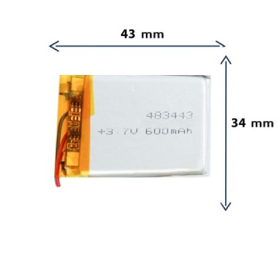 باتری لیتیوم پلیمری مدل 483443 با ظرفیت 600 MAH