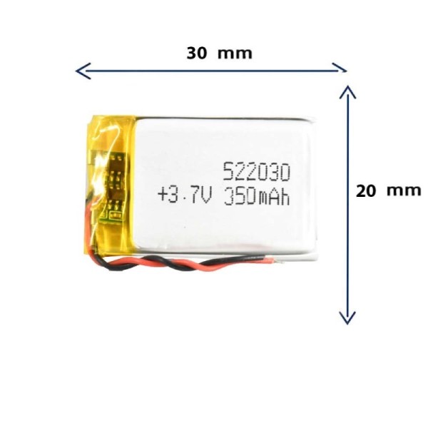 باتری لیتیوم پلیمری مدل 522030 با ظرفیت 350 MAH