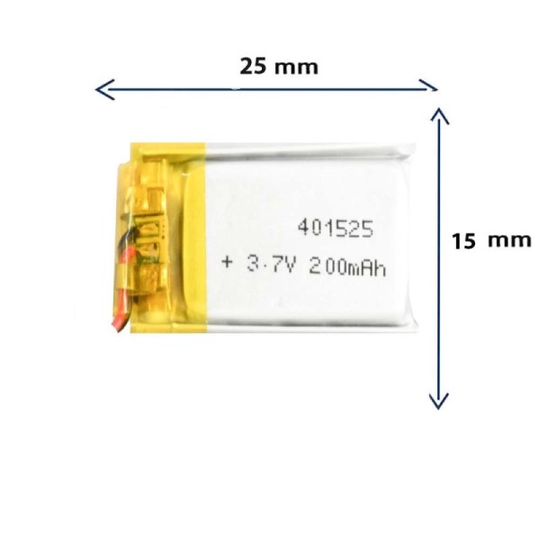 باتری لیتیوم پلیمری مدل 401525 با ظرفیت 200 MAH