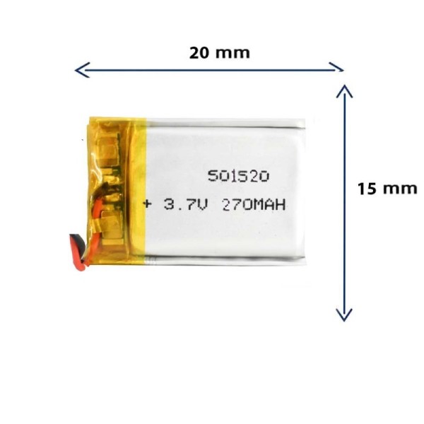 باتری لیتیوم پلیمری مدل 501520 با ظرفیت 270 میلی آمپر